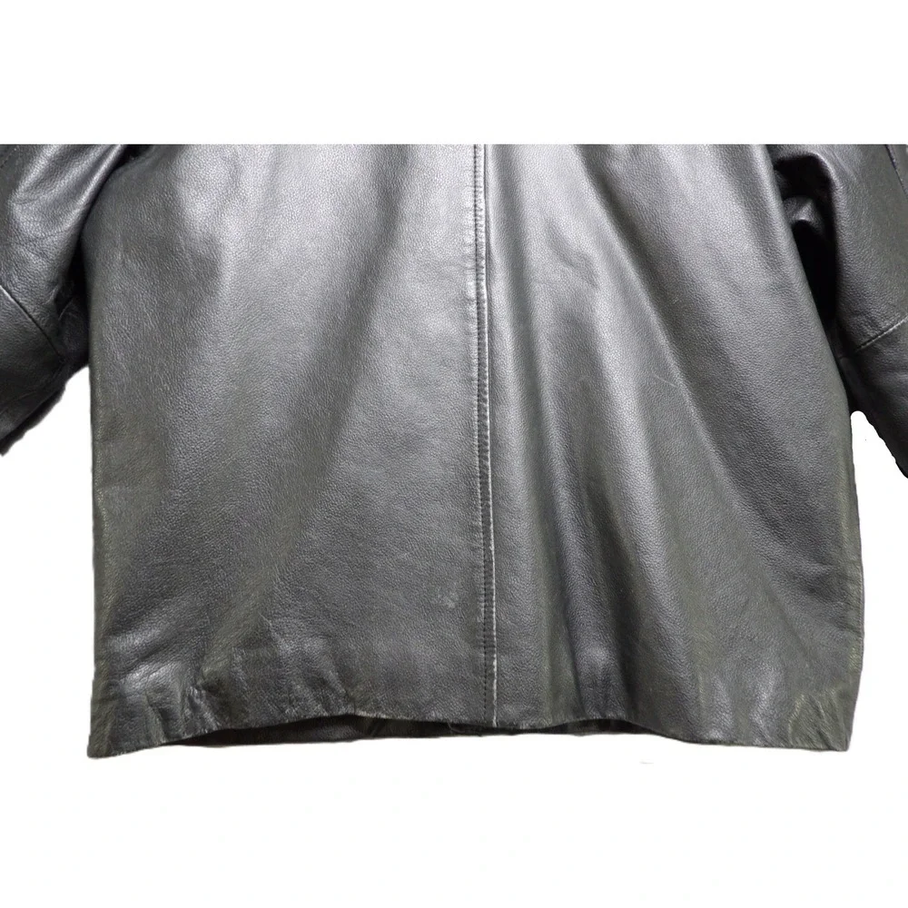 VTG Y2K Gap Black Leather Full Zipper Bomber Jacket Youth Boys M 7-8 Retro Biker